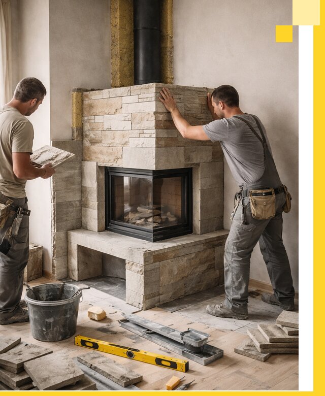 Угловые камины под ключ проект, монтаж и отделка в Советской Гавани