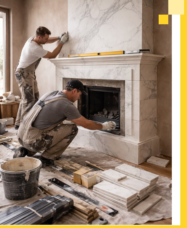 Отделка каминов в Советской Гавани качественные облицовочные работы