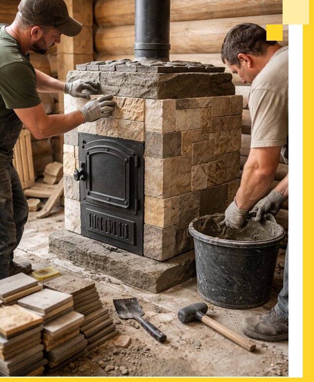 Облицовка банной печи под ключ в Советской Гавани: камень и плитка