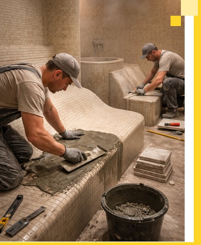 Лежаки для хамама под ключ в Советской Гавани, проект и монтаж