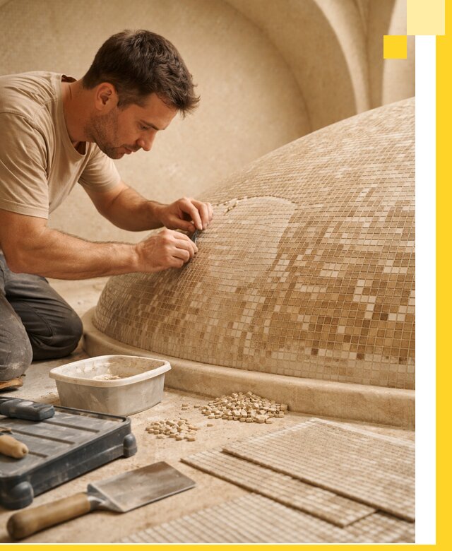 Профессиональная укладка мозаики для хамама под ключ в Советской Гавани